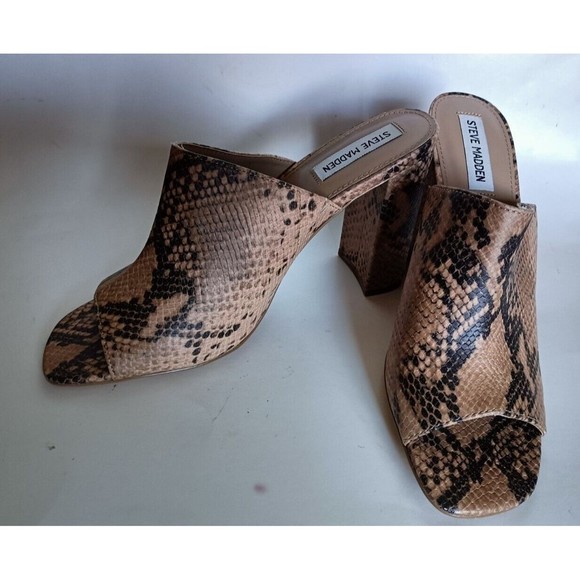 Steve Madden Slide Sandal Size 10M Block High Heels Snake Print New No Box - Picture 1 of 9